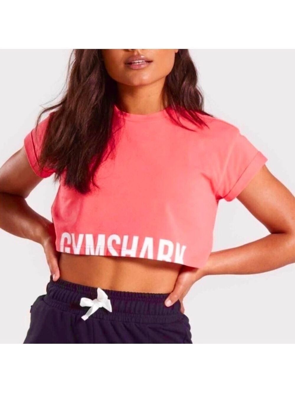 Gymshark watermelon pink white cropped spell out workout athletic shirt S